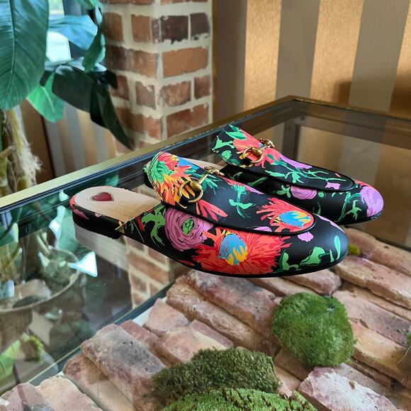 GUCCI X KEN SCOTT Princetown Floral Leather Mule Loafer SZ 38.5(8.5US) - Picture 2 of 4
